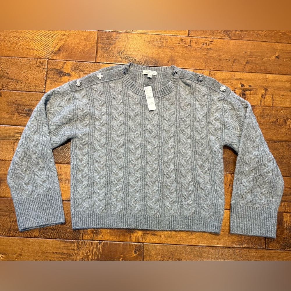 J. Crew Cable-knit Sweater Gray with Silver Buttons in Supersoft Yarn - L, NWT